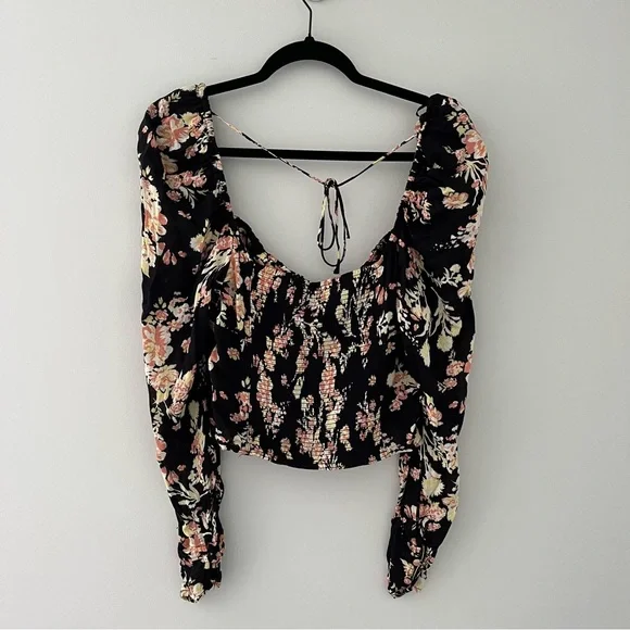 Free People Hilary Smocked Floral Top/Ruched Sleeve/NWT M - Picture 8 of 12